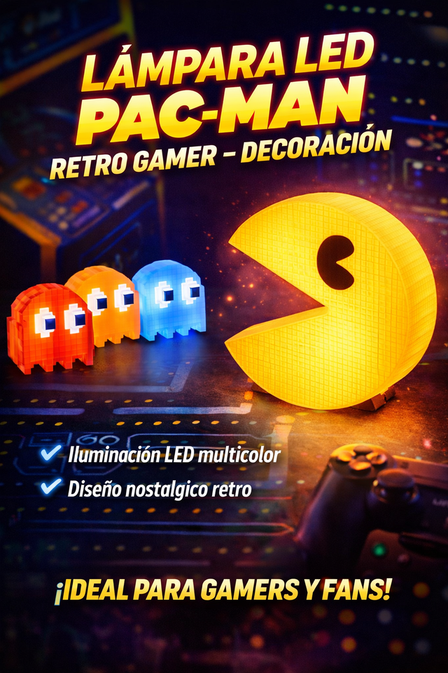 LÁMPARA LED PAC-MAN RETRO GAMER – DECORACIÓN