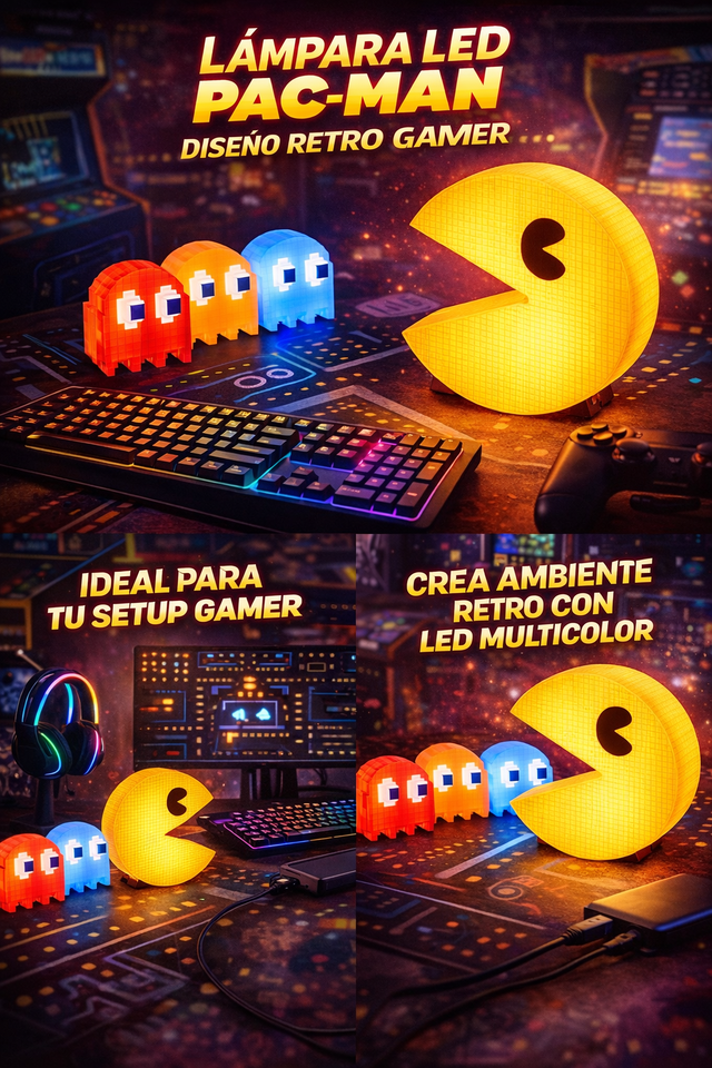 LÁMPARA LED PAC-MAN RETRO GAMER – DECORACIÓN