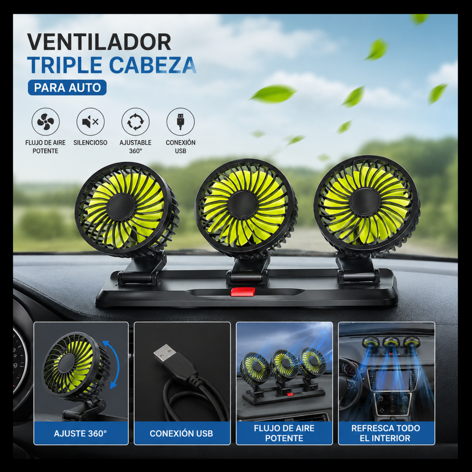 VENTILADOR TRIPLE CABEZA PARA AUTO